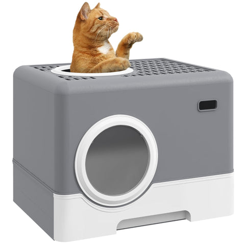 Rootz Cat Litter Tray - Cat Litter Box - Enclosed Litter Box - Easy Cleaning - Enhanced Privacy - 52cm x 41cm x 38.5cm - Gray