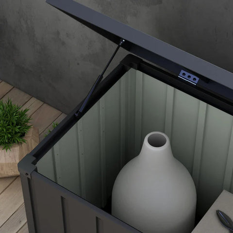 Rootz Storage Box - Garden Chest - Garden Box - 450l Storage Space - 2 Wheels - Steel Frame - Dark Gray - 125x61x70 cm