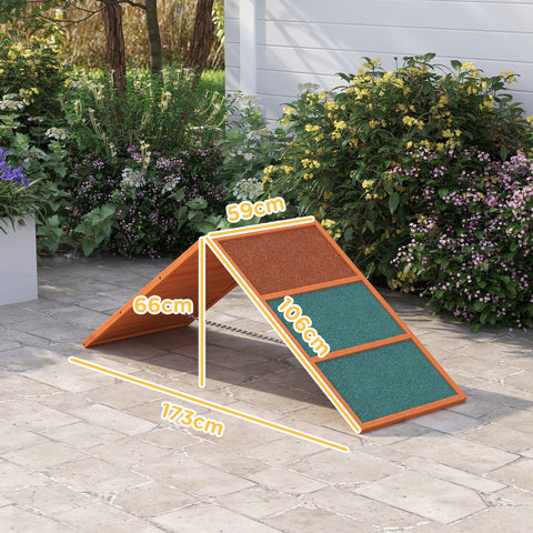 Rootz Agility Dog Ramp - Foldable & Adjustable Pet Ramp - Non-Slip Training Equipment - Fir Wood - 173 x 59 x 66 cm - Up to 40 kg - Orange/Green