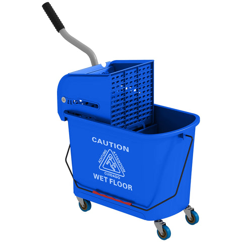 Rootz 20L Mop Bucket with Wringer - Rolling Mop Bucket - Cleaning Trolley - Effortless Movement - 60cm x 27cm x 70.5cm