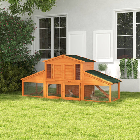 Rootz Rabbit Hutch Rodent Hut - Bunny House - Small Animal Shelter - Solid Pine Wood - 2.25L x 0.70W x 1H m