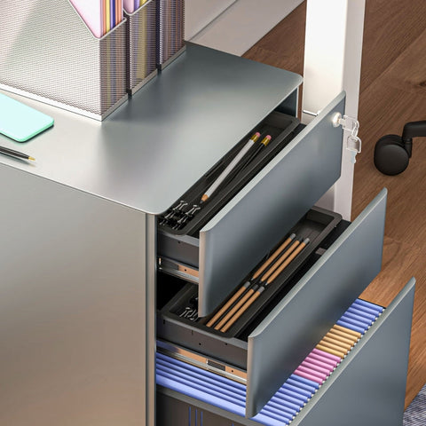 Rootz Office Rolling Container - Filing Cabinet - Storage Organizer - Steel Durability - 39cm x 48cm x 59cm
