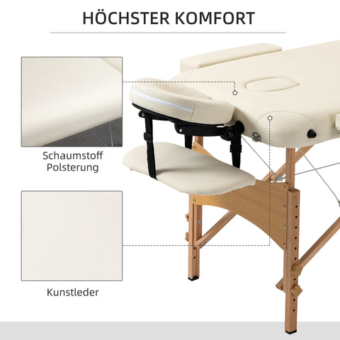 Rootz Folding Massage Table - Portable Massage Bench - Spa Salon Table - Adjustable Height - Beech Wood - 185cm x 60cm x 61-87cm Brown