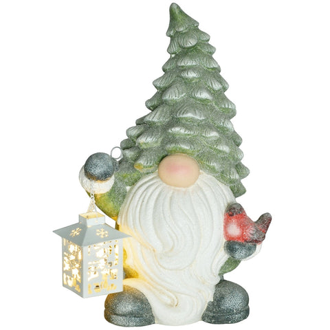 Rootz Christmas Gnome Statue with Lantern - LED Christmas Decoration - Festive Decor - Battery Operated - Custom-Fit Foam - 28cm x 21cm x 42cm