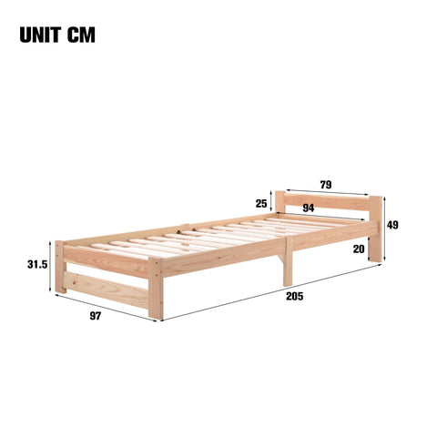 Rootz Solid Wood Bed Frame - Wooden Bed - Pine Bed - Eco-Friendly - 205L x 97W x 49H cm