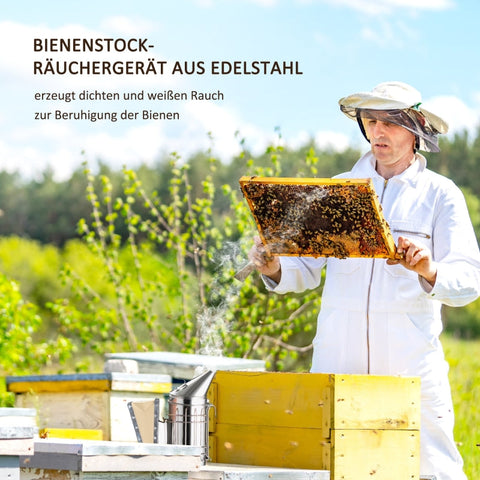 Rootz Beekeeping Set - 7-Piece Honey Harvesting Kit - Stainless Steel Tools - Hive Chisel - Uncapping Knife - 28.5cm Smoker