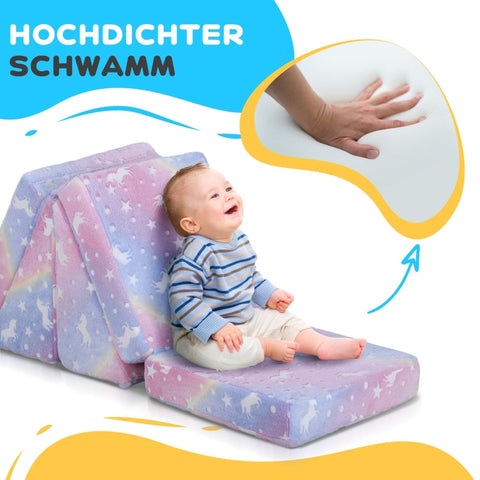 Rootz Kids Play Sofa - Children's Couch - Convertible Furniture - 5-Piece Set - Glowing Patterns - High-Density Foam - Pink - Velvet Material - 50cm x 48cm x 27.5cm