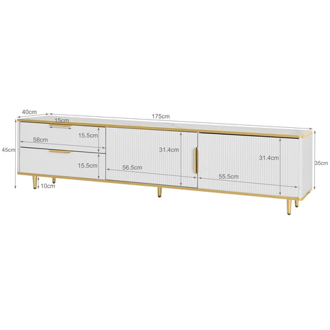 Rootz TV Cabinet - Entertainment Stand - Media Unit - Ample Storage - 175L x 40W x 45H cm