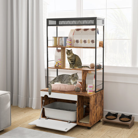 Rootz 3-Tier Shelf Cat Litter Box - Enclosed Cat House - Hidden Litter Cabinet - Privacy Ensured - 80cm x 48cm x 152cm