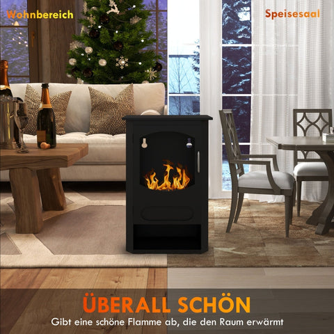 Rootz Ethanol Fireplace - Free-Standing - Bioethanol Heater - 3h Burning Time - Up to 25 m² - Compartment for Firewood - 43cm x 25cm x 68cm - Steel & Stainless Steel