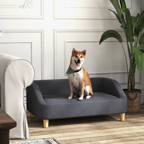 Rootz Dog Sofa - Pet Sofa - Medium - Large Dogs - Dog Couch - Raised Design - Dog Chair - Wooden Legs - Foam - Plastic - Dark Gray - 95 X 63 X 39 Cm