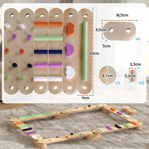 Rootz Kids Balance Beam Set - Wooden Balance Boards - Playful Balance Training - Enhances Coordination - 130cm x 115cm x 8.5cm