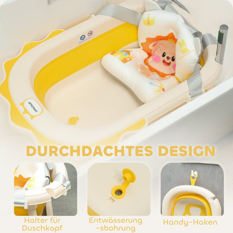 Rootz Foldable Baby Bath Tub - Sink - Non-Slip Bathtub - Comfortable Bath Cushion - 80.5cm x 55cm x 20cm (Yellow)