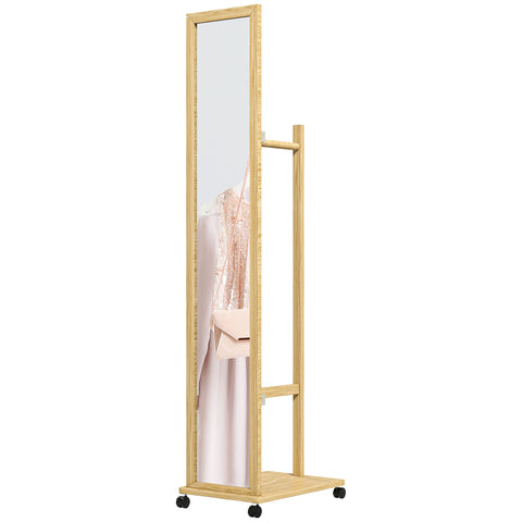 Rootz Standing Mirror on Wheels - Mobile Reflector - Rolling Mirror - Multifunctional Storage - 35.5W x 49.5D x 167.8H cm