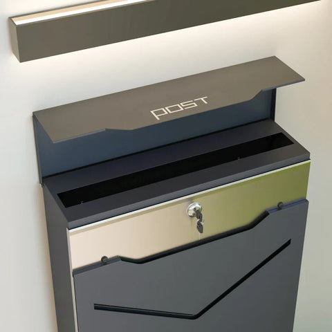 Rootz Mailbox - Letterbox - Modern Design - Weather Resistant - Galvanized Steel - Gray - 37cm x 10.5cm x 37cm