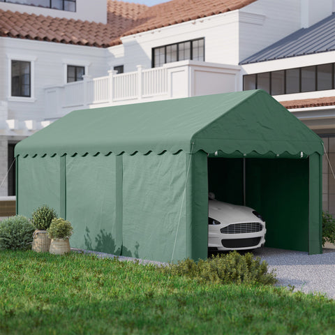 Rootz Carport Vehicle Shelter - Portable Garage - Tent Garage - UV Resistant - 594x300x280cm - Spacious Protection for Cars and Boats