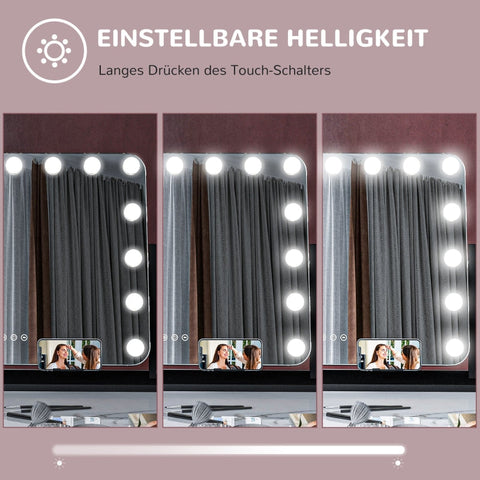 Rootz LED Hollywood Makeup Mirror - Cosmetic Vanity Mirror - Table Mirror - 14 LED Lights - Adjustable Brightness - Cell Phone Holder - USB Port - 62.5cm x 49.5cm x 14cm