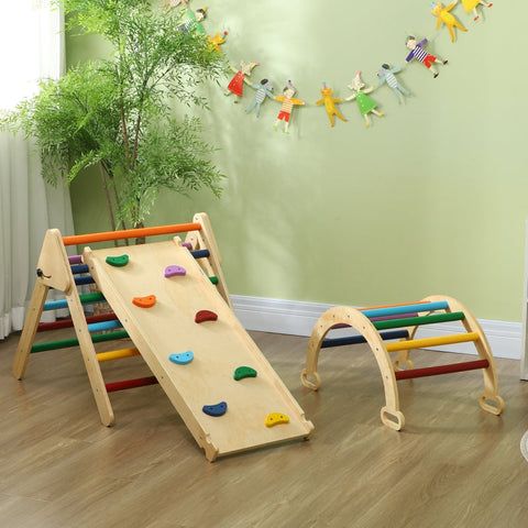 Rootz 5-in-1 Montessori Climbing Frame Set - Toddler Play Gym - Indoor Rocker - Fine Solid Wood - 178cm x 64.5cm x 63cm