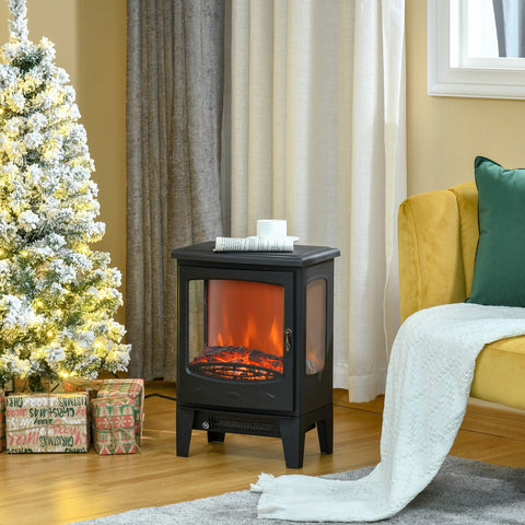 Rootz Electric Fireplace - Space Heater - Flame Stove - Adjustable Heat 1000W-2000W - 3-Sided View - 39x26x54.8cm - Black