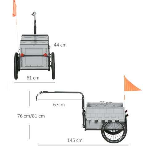 Rootz Bicycle Trailer - Bike Cart - Cargo Trailer - Removable 65L Box - Safety Reflectors - 145cm x 61cm x 76/81cm - Max Load 40KG