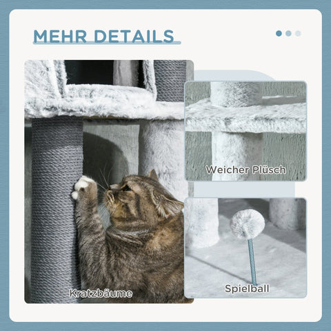 Rootz Cat Tree - Floor to Ceiling Scratching Post - Climbing Tower - Hammock - Cat House - Velvet Cover - Height Adjustable - Gray - Ø60 x 225-255H cm