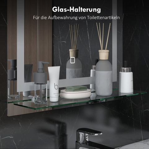 Rootz LED Bathroom Mirror - Dimmable - Anti-Fog Mirror - Touch Switch - Includes Shelf - 50cm x 2.7cm x 70cm - Modern Elegance