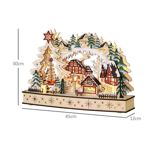 Rootz Christmas Village - Festive Forest Scene - Winter Landscape - 20 LED Lights - Table Mantel Decor - Natural Wood - 45cm x 12cm x 30cm