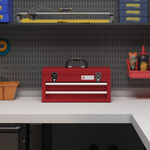 Rootz Tool Case - Tool Box - Steel Storage - Lockable Drawers - Ball Bearing Slide Rails - Cold-Rolled Steel Construction - 46cm x 24cm x 22cm