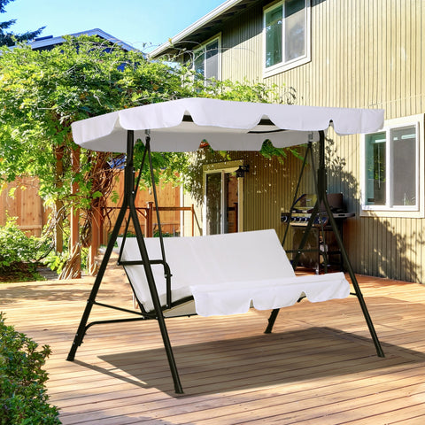 Rootz Garden 3 Person Swing - Outdoor Hammock - Porch Seat - Adjustable Roof - 1.72L x 1.10W x 1.53H m - Black/White Steel Polyester
