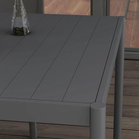 Rootz Garden Dining Table - Outdoor Table - Industrial Design - Weatherproof - Six People - Wood Look -  Better Air Circulation - Aluminum Frame - Dark Gray - 145L x 90W x 74H cm