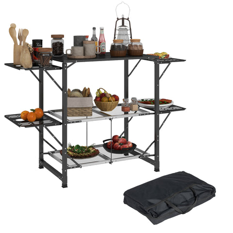 Rootz Folding Camping Kitchen Table - Portable Cooking Station - Travel Camping Table - Carry Bag Included - 126cm x 46cm x 81cm