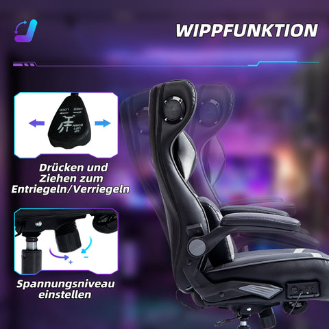 Rootz Rocking Gaming Chair with Speaker - Ergonomic Chair - Gamer Chair - Lumbar Support - 69cm x 73cm x 112-118cm