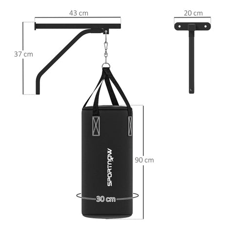 Rootz Punching Bag Set - Boxing Kit - Heavy Bag - Hanging Punching Bag - Sand/Fabric Fillable - 90cm x 30cm - Wall Mounted - Steel Frame