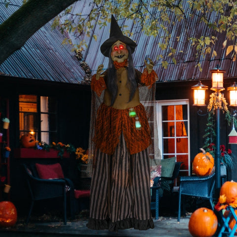 Rootz Animated Halloween Decoration - Witch with Glowing Potion - Spooky Prop - Eerie Sound Effects - 60cm x 18cm x 183cm