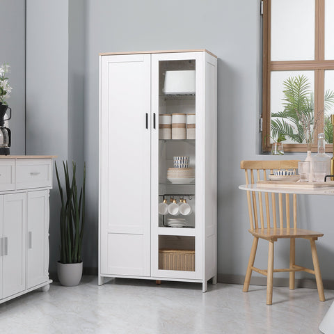 Rootz Kitchen Buffet Cabinet - Display Cabinet - Storage Unit - 7 Glass Shelves - 76 x 36 x 160 cm - Elegant Design