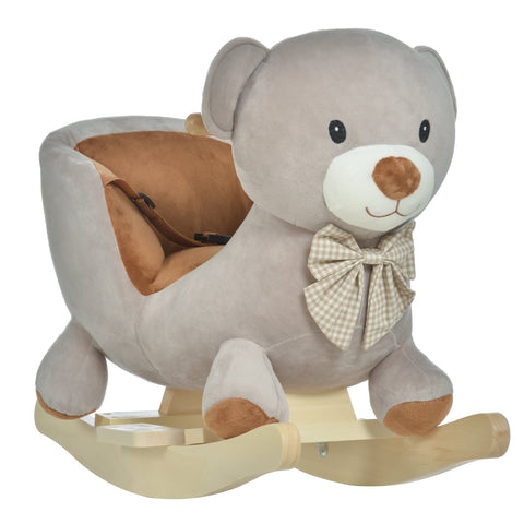 Rootz Rocking Horse Bear - Rocking Toy - Toddler Rocker - Built-in Chair & Safety Belt - 60cm x 33cm x 50cm - Grey Brown
