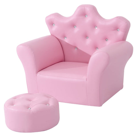 Rootz Kinderbank met poef - Prinsessenbank - Kinderfauteuil - Comfortabel en veilig - Elegant ontwerp - Duurzaam en hoogwaardig - 58 cm x 40,5 cm x 49 cm