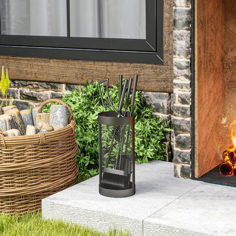 Rootz Fireplace Cutlery Set - 5-Piece Fire Tool Accessories - Metal Construction - Black Coating - Space-Saving Design - 33.5cm x 16cm x 47cm