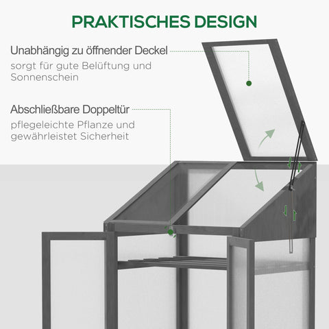 Rootz Mini Greenhouse - Small Greenhouse - Plant Nursery - Wooden Frame - 3 Shelves for Organization - 70L x 50W x 120H cm