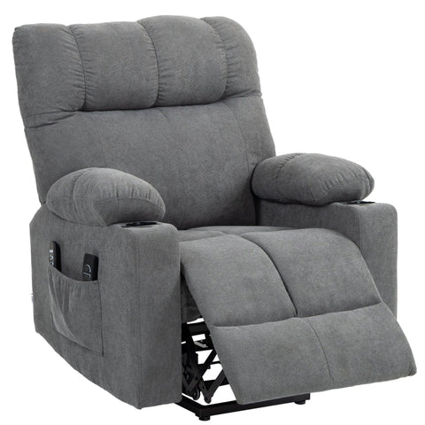 Rootz Electric Riser Recliner Chair - Stand-Up TV Recliner - Massage Points - Footrest - Cup Holders - Gray - 91cm x 95cm x 109cm