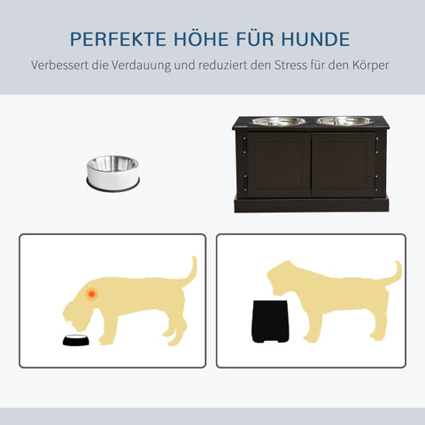 Rootz Elevated Dog Feeding Station - Raised Dog Bowls - Pet Feeding Stand - Reduces Strain on Joints - Easy to Clean - Ample Storage Space - 60L x 30W x 34H cm - Stainless Steel & MDF