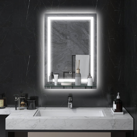 Rootz LED Bathroom Mirror - Dimmable - Anti-Fog Mirror - Touch Switch - Includes Shelf - 50cm x 2.7cm x 70cm - Modern Elegance