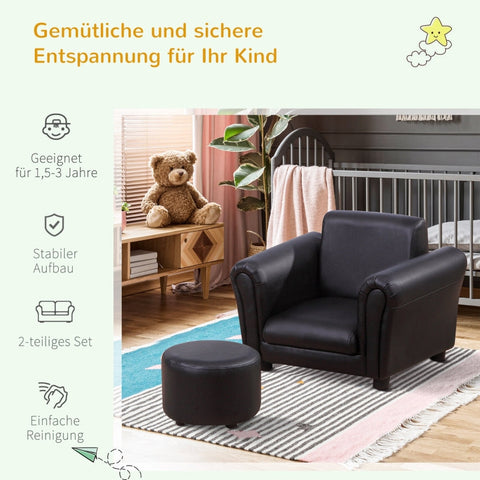 Rootz Children's Armchair with Footstool - Mini Sofa - Kids Lounge Chair - Comfortable Seating - Safe Design - Durable and Stable - 54cm x 42cm x 41cm (Sofa), 26cm x 26cm x 18cm (Stool)