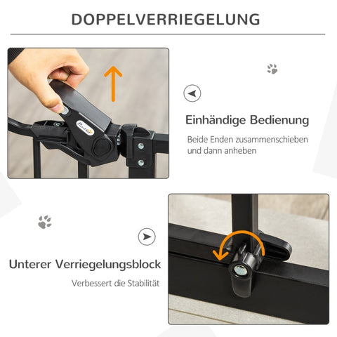 Rootz Pet Safety Gate - Dog Door Guard - Adjustable Width - Steel - Automatic Close - Double Lock System - 68cm x 104cm x 5cm