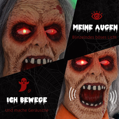 Rootz Animated Halloween Decoration - Spooky Prisoner Ghost - Interactive Scary Figurine - Glowing Eyes - Creepy Howls - 50cm x 15cm x 85cm