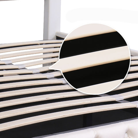 Rootz Upholstered Bed - Slatted Frame - Storage Space - LED Lighting - 140 x 200 cm - White - Durable PU Frame - 207L x 142W x 99H cm
