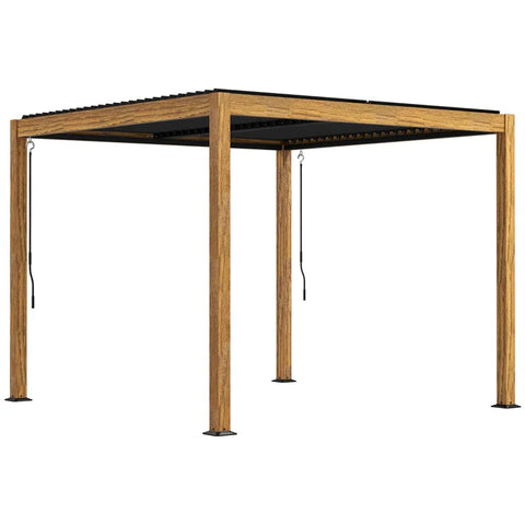 Rootz Pergola - Tuinpaviljoen - Lattendak - Handslinger - Grondpennen - Aluminium - Hout - Aluminium - Zwart - Naturel - 297L x 297B x 228H cm