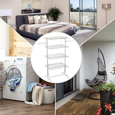 Rootz Mobile Clothes Airer with Wheels - Foldable Drying Rack - Rustproof Laundry Stand - Maximum Versatility - Optimal Flexibility - Easy to Fold and Store - 142cm x 55cm x 172cm - Stainless Steel