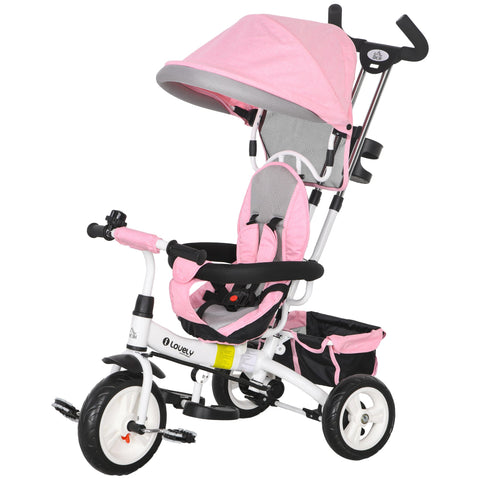 Rootz Children's Tricycle - Developable - Parasol - Telescopic Handle - Safety Features - 95cm x 50cm x 106cm - Pink Steel Trike