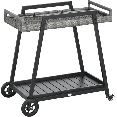Rootz Grillwagen BBQ-Wagen Serving Trolley - Storage Trolley - Wheeled Storage Cart - Generous Two-Tier Design - Effortless Mobility - Stable and Secure - 79cm x 52cm x 82cm - Steel and PE Rattan